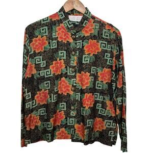 Passports of Pier 1 Imports Size Medium Made in India Floral Blouse Gold Buttons